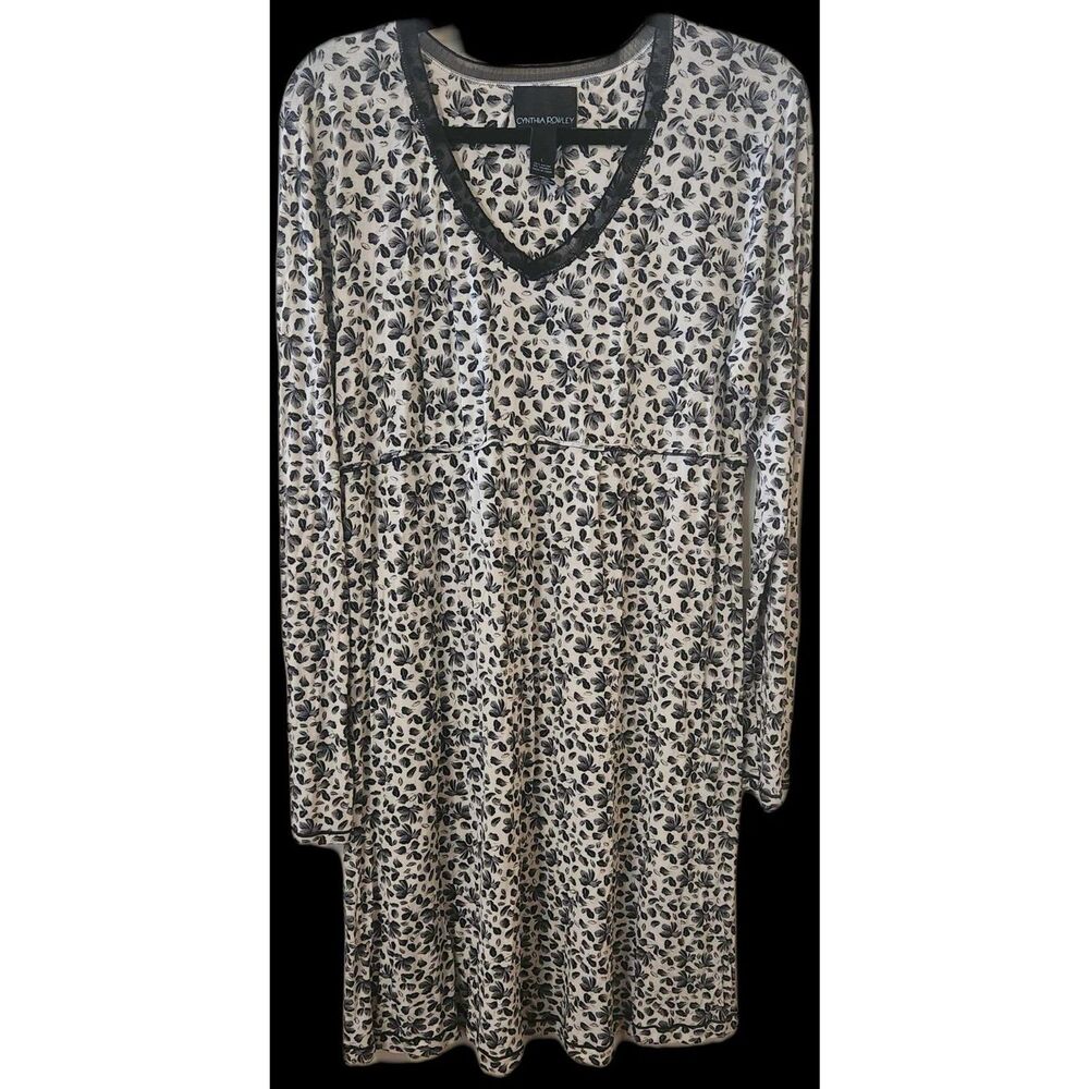 Cynthia Rowley Dress Womens Large Long Sleeve Boho Floral Lace Comfy Black/White
